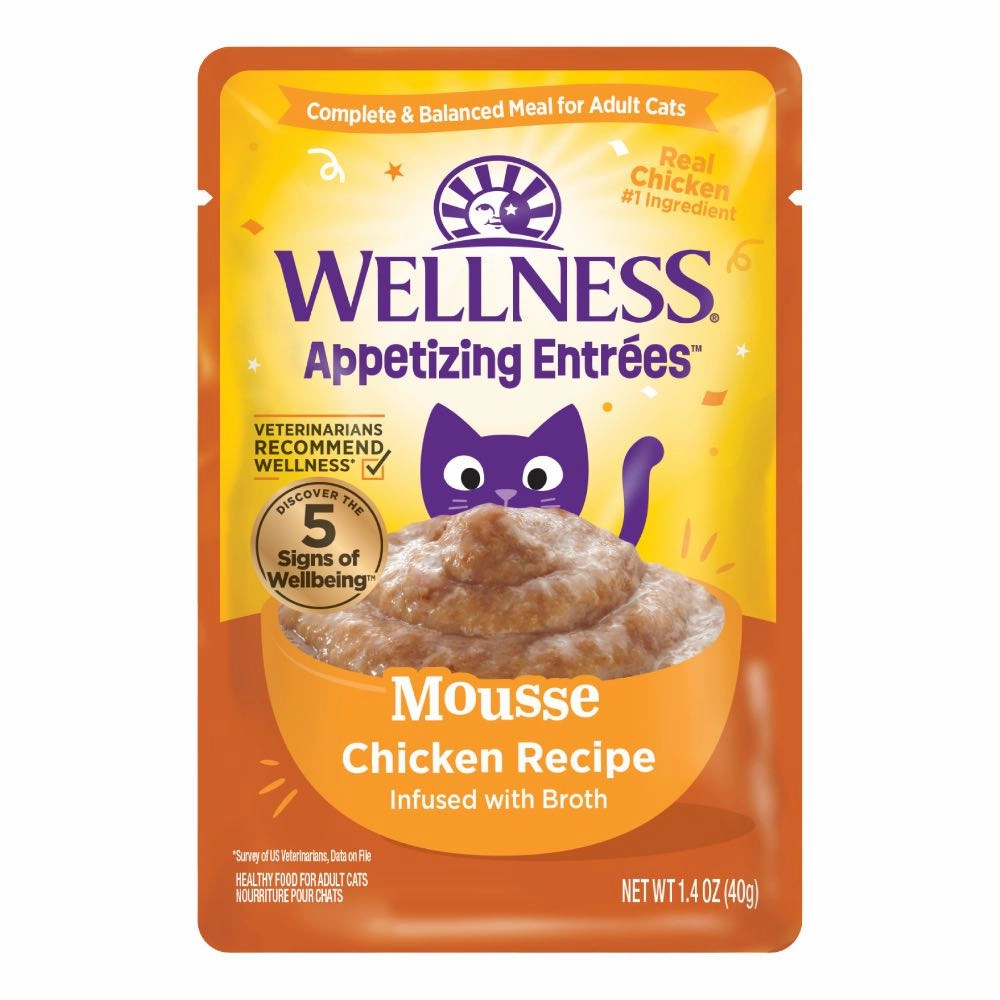Wellness Appetizing Entrees Mousse Chicken Adult Pouch Cat Food 1.4oz cat snacks catnip treats healthy cat food cat reward treats low calorie cat food