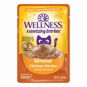 Wellness Appetizing Entrees Mousse Chicken Adult Pouch Cat Food 1.4oz cat snacks catnip treats healthy cat food cat reward treats low calorie cat food