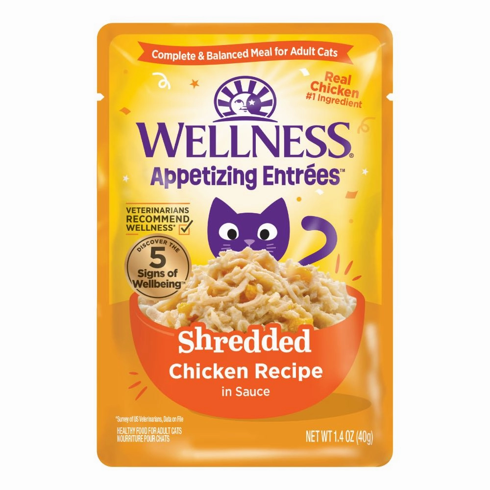 Wellness Appetizing Entrees Shredded Chicken Adult Pouch Cat Food 1.4oz cat snacks catnip treats healthy cat food cat reward treats low calorie cat food
