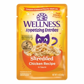 Wellness Appetizing Entrees Shredded Chicken Adult Pouch Cat Food 1.4oz cat snacks catnip treats healthy cat food cat reward treats low calorie cat food