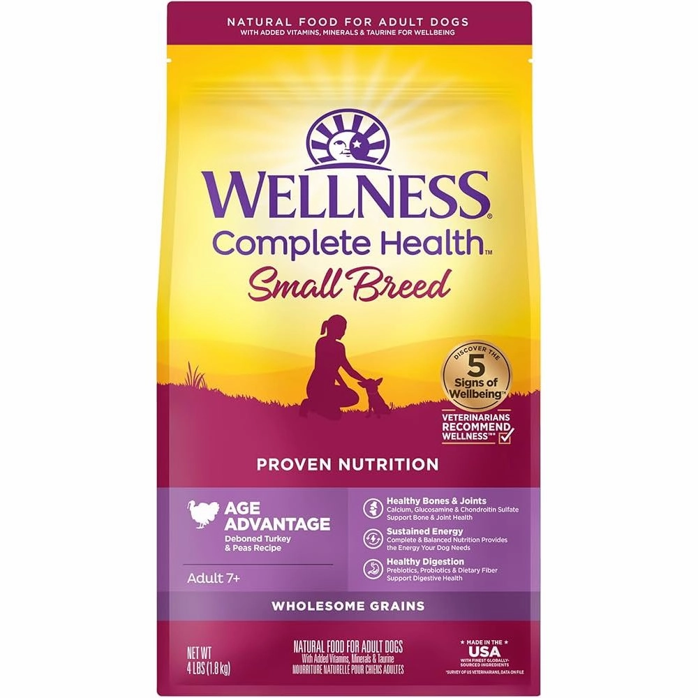 Wellness Complete Health Small Breed Turkey & Peas Senior Dry Dog Food 4lb dog supplies dog food toys accessories dog bed