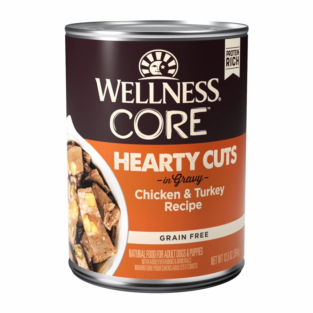 Wellness CORE Grain-Free Hearty Cuts In Gravy Chicken & Turkey Canned Dog Food 354g dog supplies dog food toys accessories dog bed