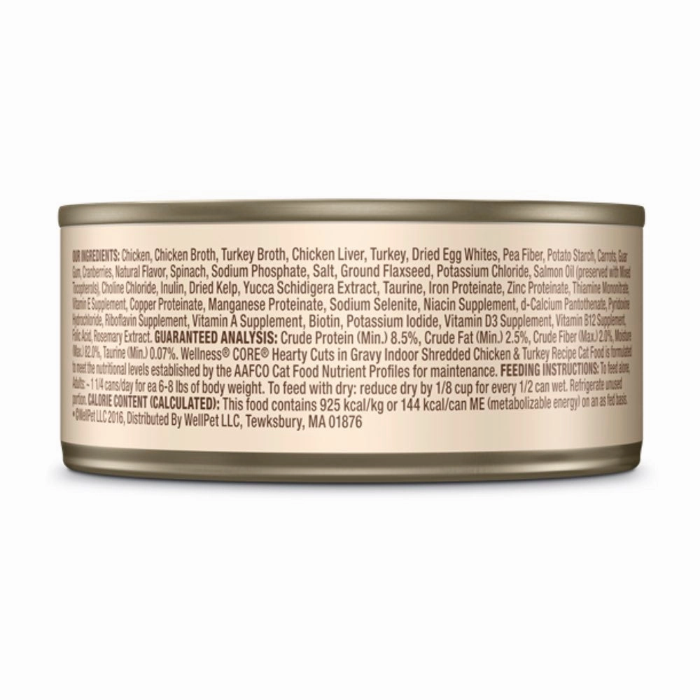 Wellness CORE Hearty Cuts Indoor Shredded Chicken & Turkey Grain-Free Canned Cat Food 156g