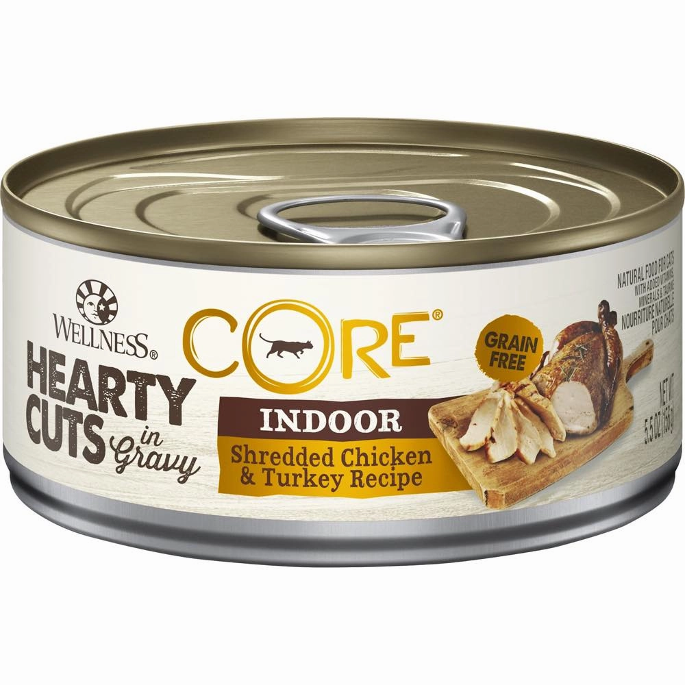 Wellness CORE Hearty Cuts Indoor Shredded Chicken & Turkey Grain-Free Canned Cat Food 156g