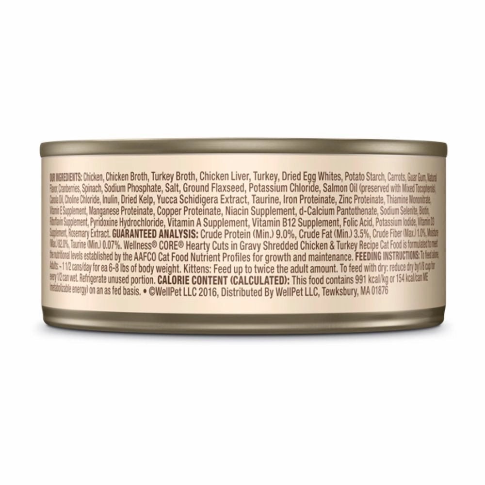 Wellness CORE Hearty Cuts Shredded Chicken & Turkey Grain-Free Canned Cat Food 156g