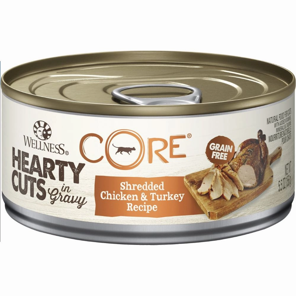 Wellness CORE Hearty Cuts Shredded Chicken & Turkey Grain-Free Canned Cat Food 156g