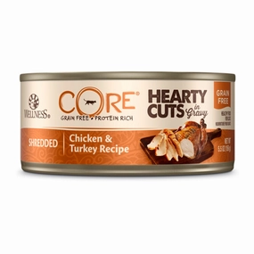 Wellness CORE Hearty Cuts Shredded Chicken & Turkey Grain-Free Canned Cat Food 156g premium cat food dental cat treats cat chicken treats tuna cat food cat fish treats