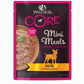 Wellness CORE Mini Meals Pate Chicken Entree Grain-Free Pouch Dog Food 3oz dog supplies dog food toys accessories dog bed