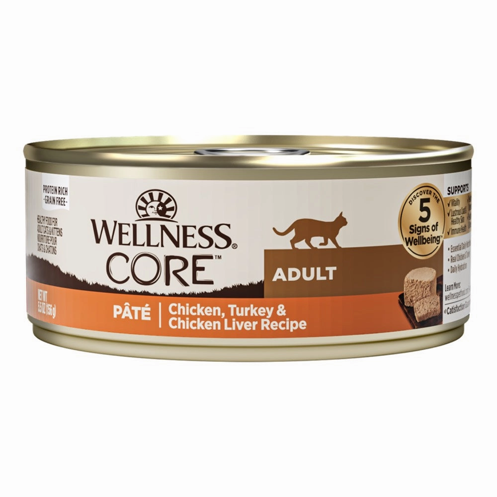 Wellness CORE Pate Chicken, Turkey & Chicken Liver Grain-Free Canned Cat Food 156g cat snacks catnip treats healthy cat food cat reward treats low calorie cat food
