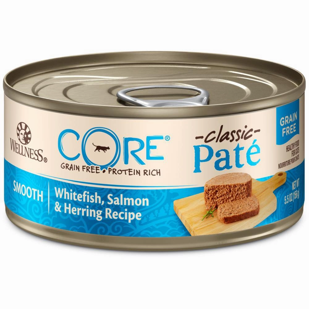 Wellness CORE Pate Whitefish, Salmon & Herring Grain-Free Canned Cat Food 156g cat snacks catnip treats healthy cat food cat reward treats low calorie cat food