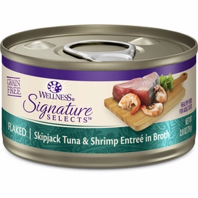 Wellness CORE Signature Selects Flaked Skipjack Tuna & Shrimp Grain-Free Canned Cat Food cat snacks catnip treats healthy cat food cat reward treats low calorie cat food