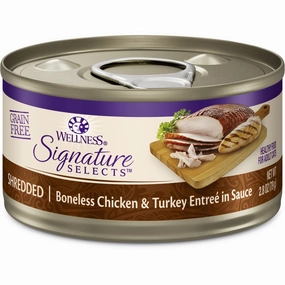 Wellness CORE Signature Selects Shredded Chicken & Turkey Grain-Free Canned Cat Food cat snacks catnip treats healthy cat food cat reward treats low calorie cat food