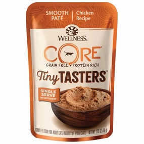 Wellness CORE Tiny Tasters Chicken Pate Grain-Free Adult Pouch Cat Food 1.75oz cat snacks catnip treats healthy cat food cat reward treats low calorie cat food