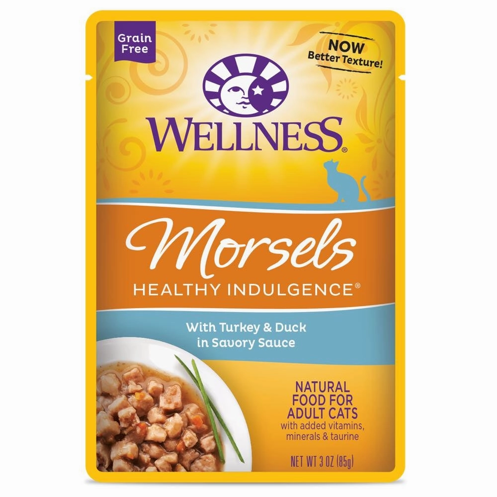 Wellness Healthy Indulgence Morsels Turkey & Duck In Sauce Grain-Free Pouch Cat Food 3oz cat snacks catnip treats healthy cat food cat reward treats low calorie cat food