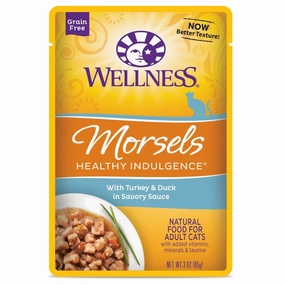 Wellness Healthy Indulgence Morsels Turkey & Duck In Sauce Grain-Free Pouch Cat Food 3oz cat snacks catnip treats healthy cat food cat reward treats low calorie cat food