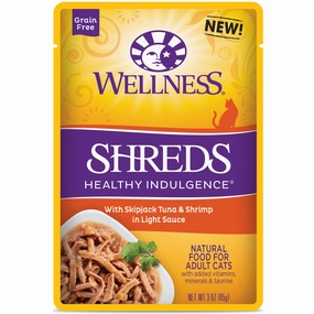 Wellness Healthy Indulgence Shreds with Skipjack Tuna & Shrimp Wet Cat Food cat supplies cat house cat tree cat feeder cat collar