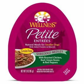 Wellness Petite Entrees Shredded Medley Roasted Chicken, Beef Grain-Free Tray Dog Food 85g dog supplies dog food toys accessories dog bed