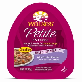 Wellness Petite Entrees Shredded Medley Roasted Chicken, Duck Grain-Free Tray Dog Food 85g dog supplies dog food toys accessories dog bed