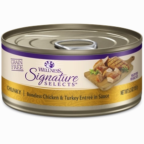 Wellness Signature Selects Grain Free Natural Chunky White Meat Chicken and Turkey Entree in Sauce Wet Canned Cat Food cat supplies cat house cat tree cat feeder cat collar