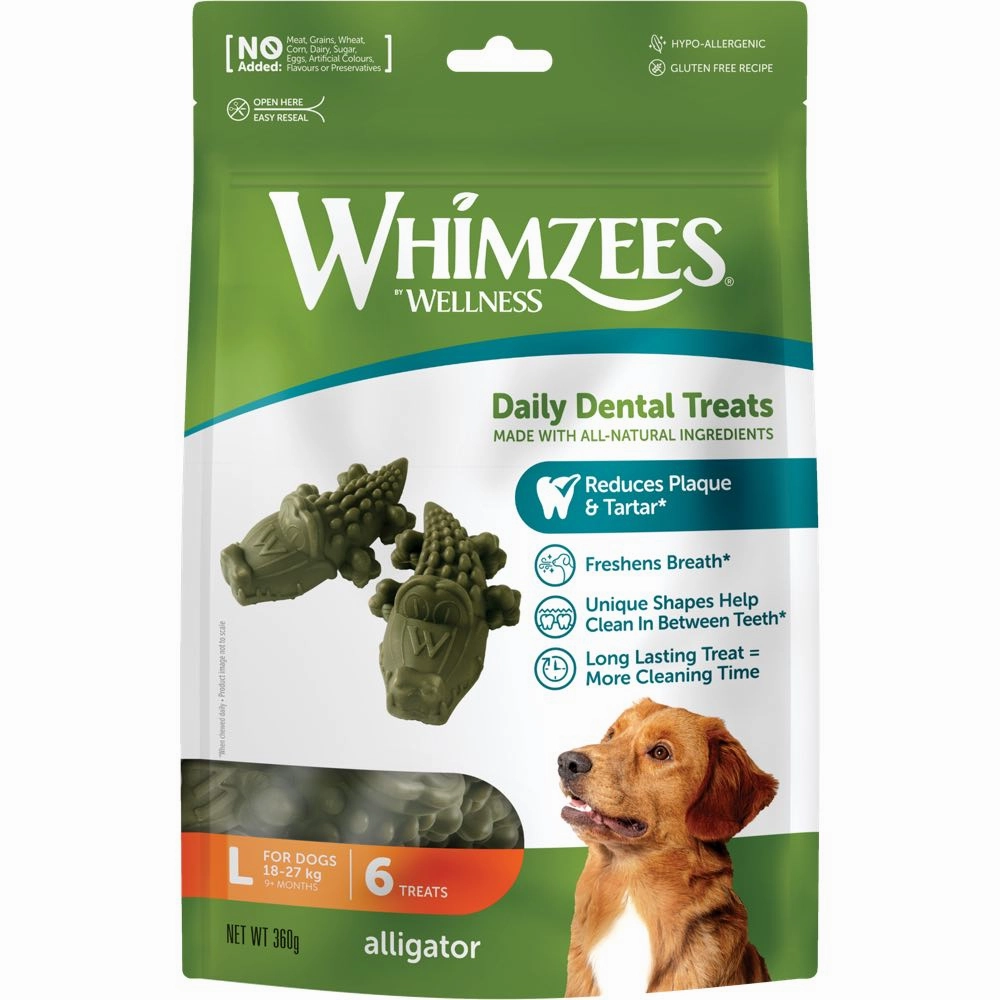 Whimzees Alligator Large Grain-Free Dental Dog Treats 6pc dog supplies dog food toys accessories dog bed