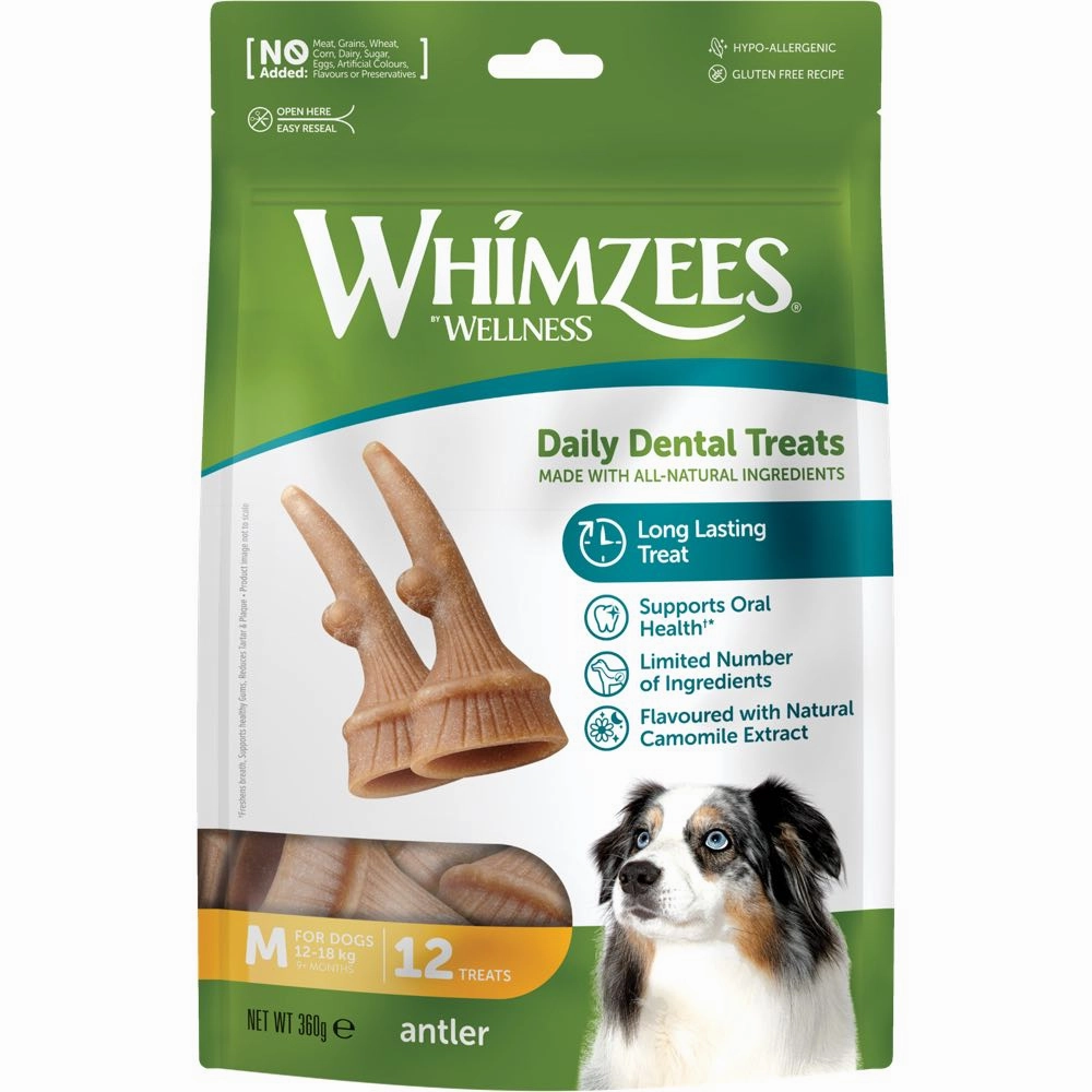 Whimzees Occupy Chews Antler Medium Grain-Free Dental Dog Treats 12pc dog supplies dog food toys accessories dog bed
