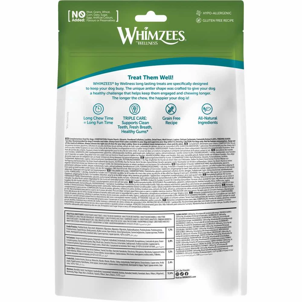Whimzees Occupy Chews Antler Medium Grain-Free Dental Dog Treats 12pc
