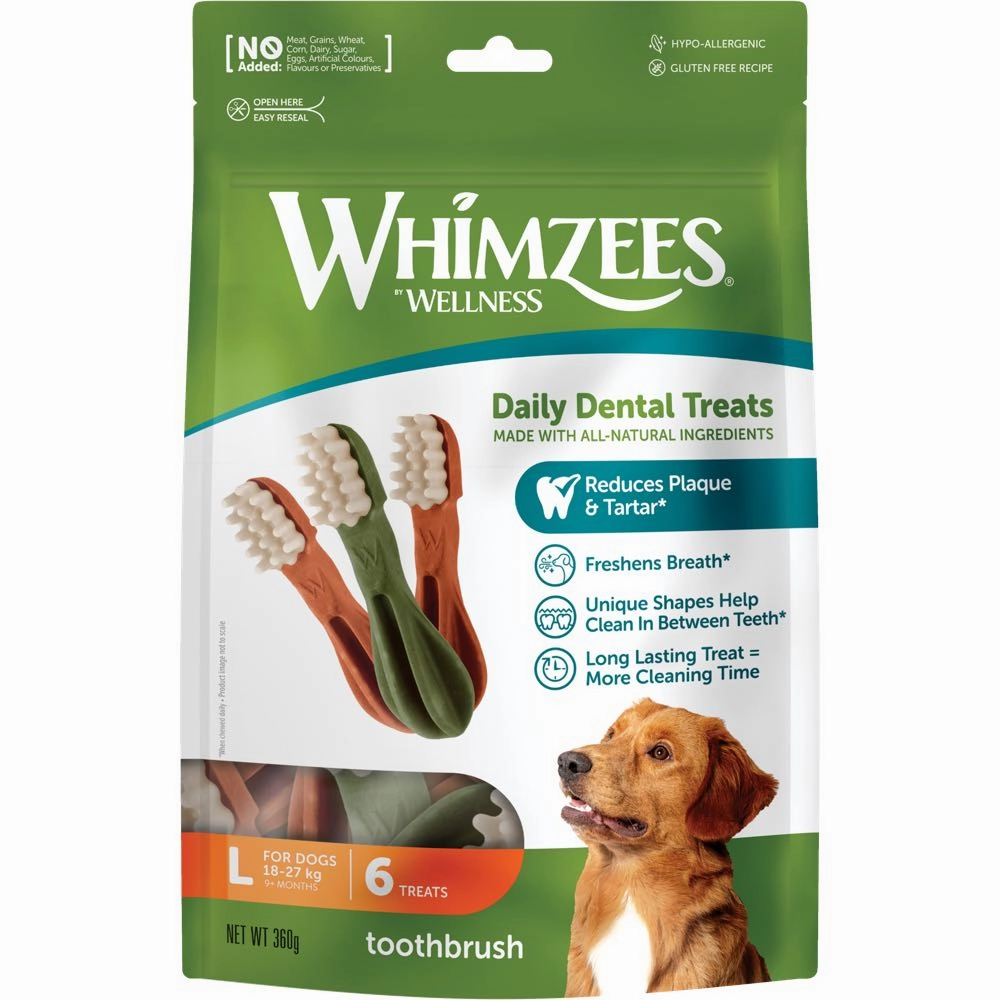 Whimzees Toothbrush Large Grain-Free Dental Dog Treats 6pc dog supplies dog food toys accessories dog bed
