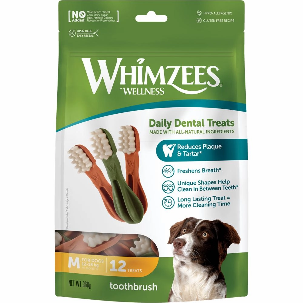 Whimzees Toothbrush Medium Grain-Free Dental Dog Treats 12pcs dog supplies dog food toys accessories dog bed