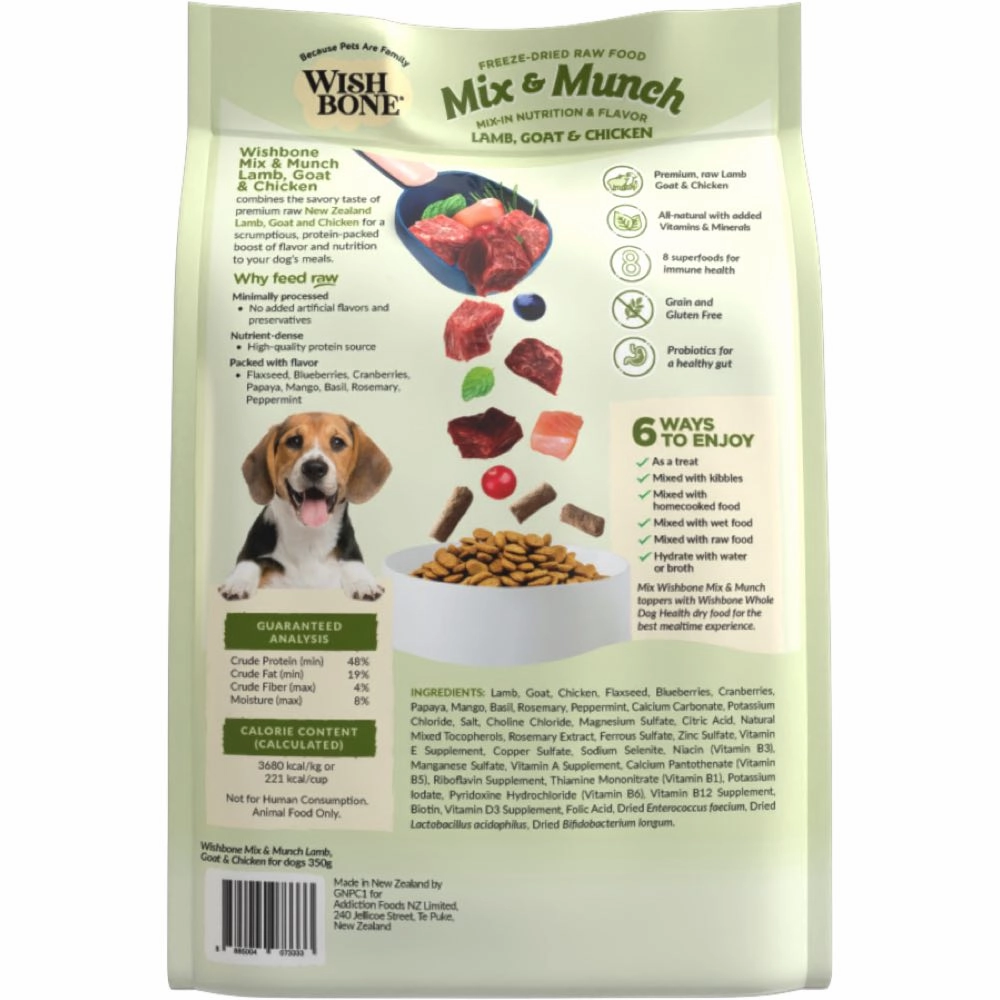 Wishbone Mix & Munch Lamb, Goat & Chicken Grain-Free Freeze-Dried Raw Food Dog Food Topper 350g