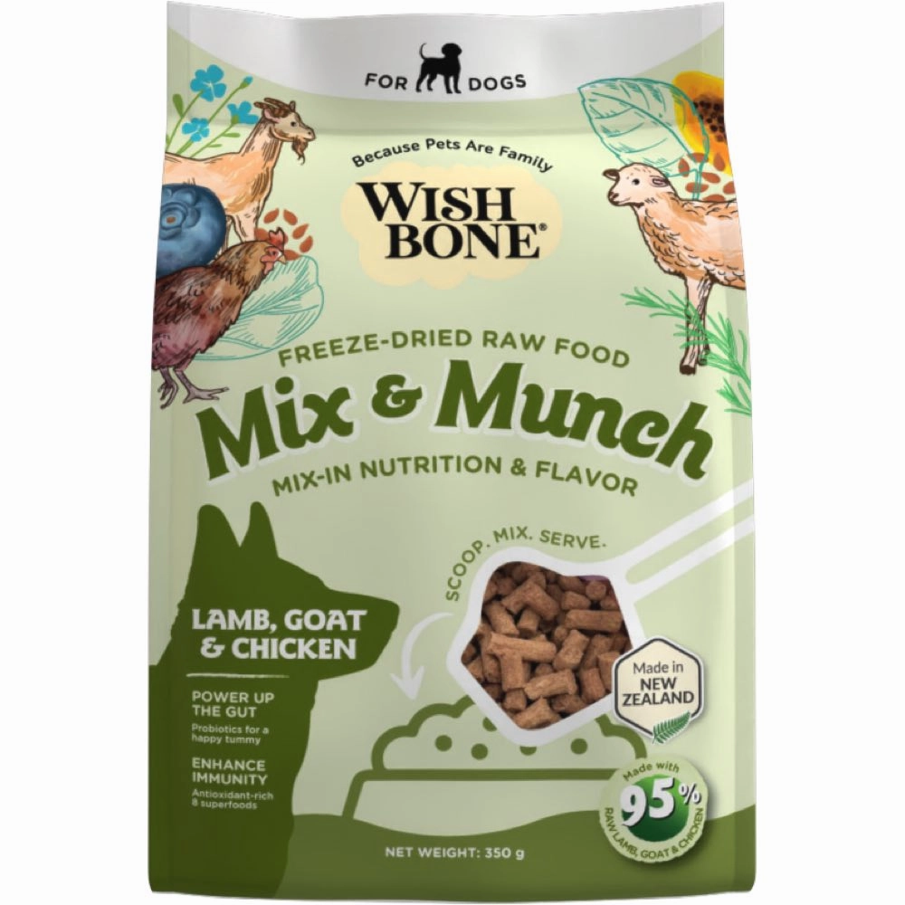 Wishbone Mix & Munch Lamb, Goat & Chicken Grain-Free Freeze-Dried Raw Food Dog Food Topper 350g horse supplement horse vitamins animal probiotics livestock digestive aid horse immune booster